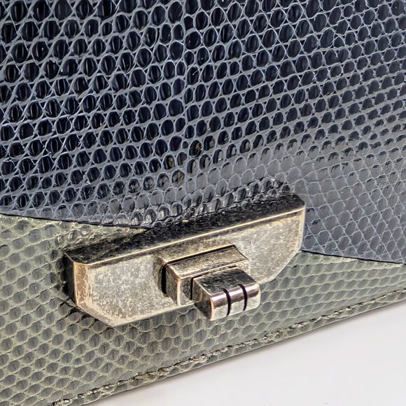 Chanel Blue and Grey Patchwork Lizard Skin Box Bag - Picture 8 of 16